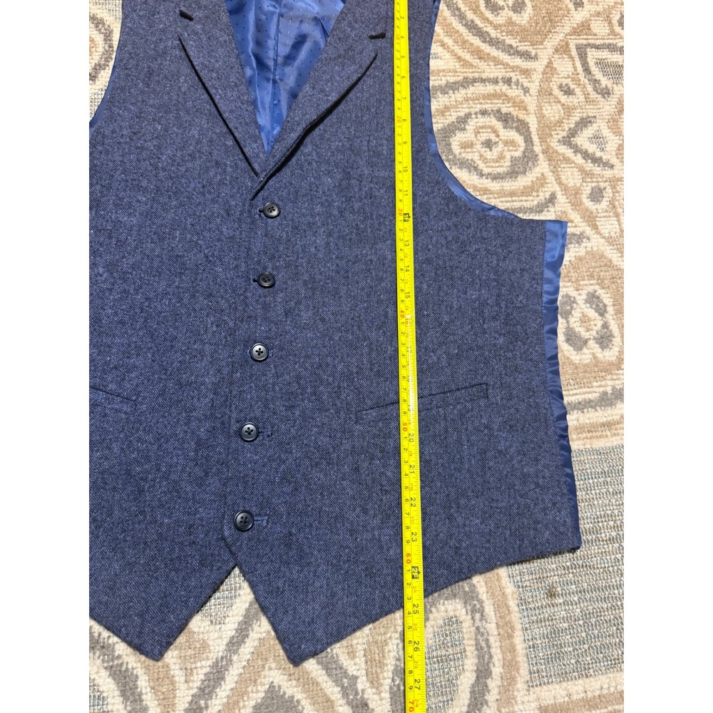 Madison Mens Blue Wool Blend Notched Lapel Suit Vest Waistcoat Size L - Picture 3 of 8